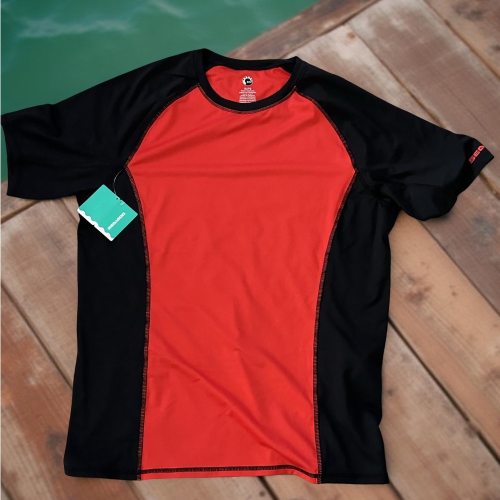 Sea Doo Men's Black and Red Swim Shirt